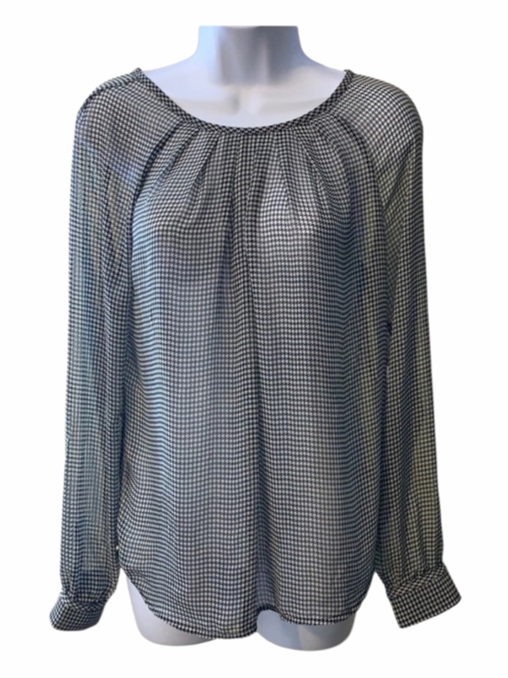 The Limited Black and White Gingham Sheer Long Sleeve Blouse